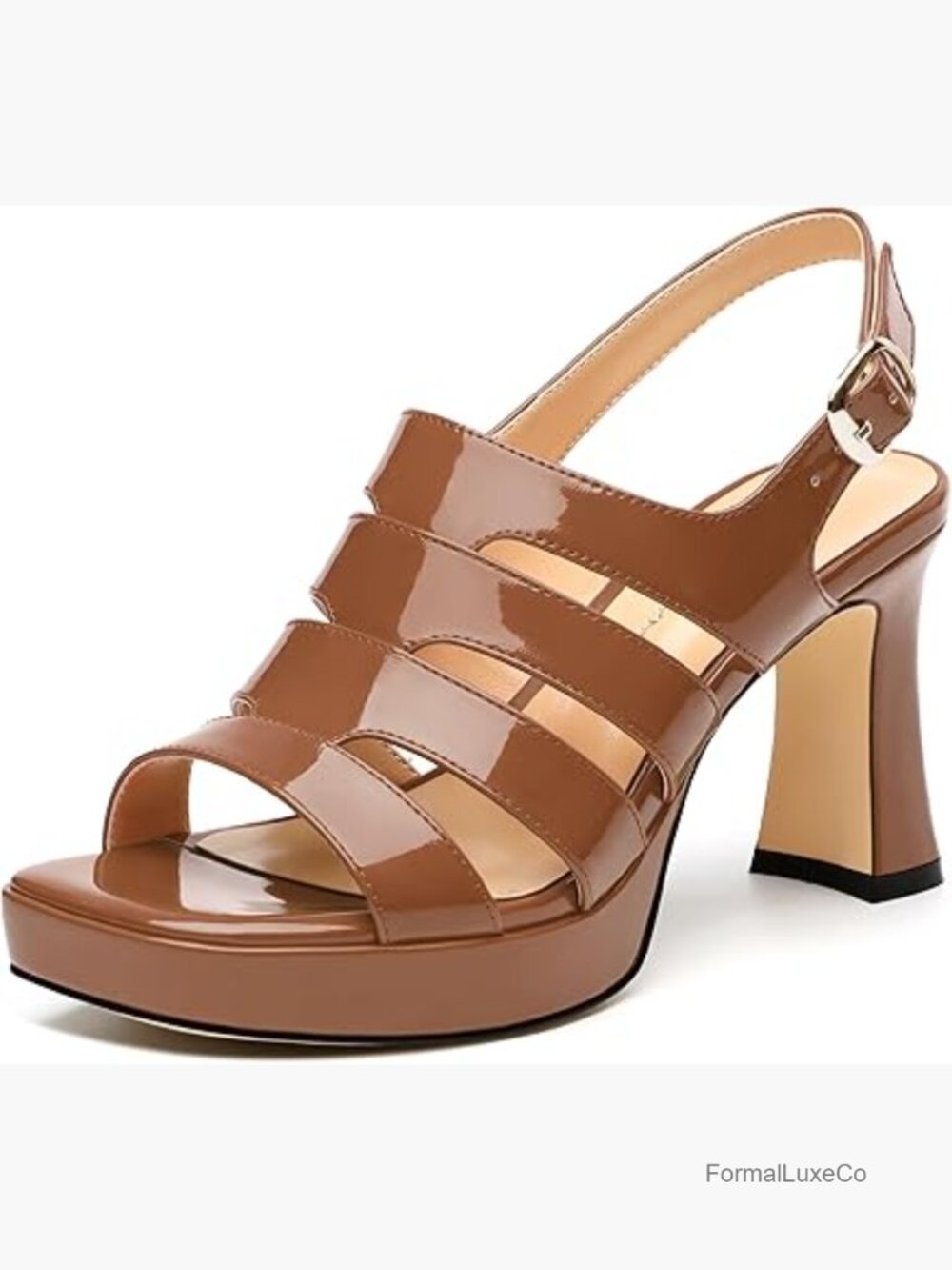 Women's Square Open Toe Ankle Strap Chunky Heel Sandals 3.3in